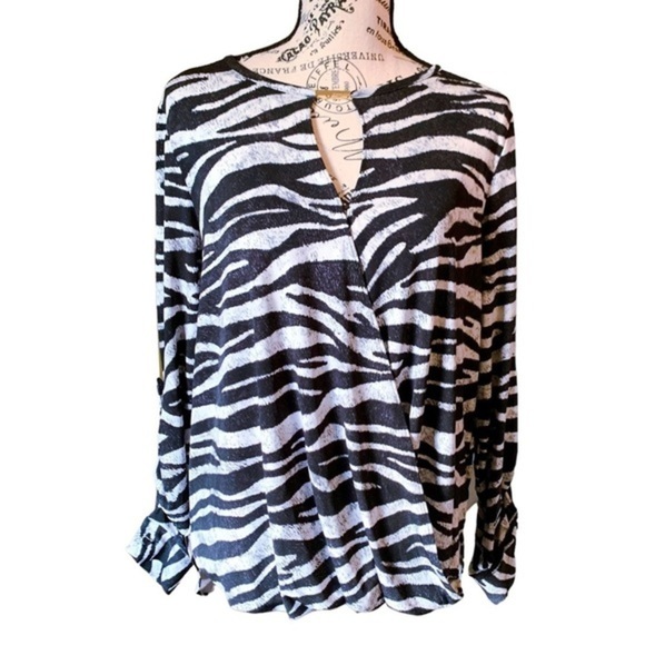MICHAEL Michael Kors Long Sleeve Blouse Zebra Print Flowy Stretch Black White - Picture 1 of 14